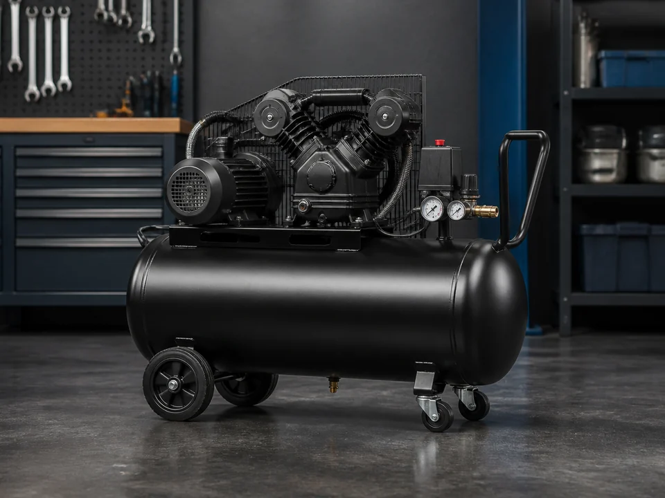 Compressor de ar profissional em oficina